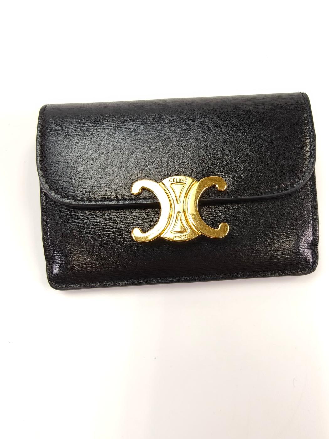 CELINE セリーヌ トリオンフ 二つ折り カードケース カードホルダー 名刺入れ ブラック 管理番号：10340