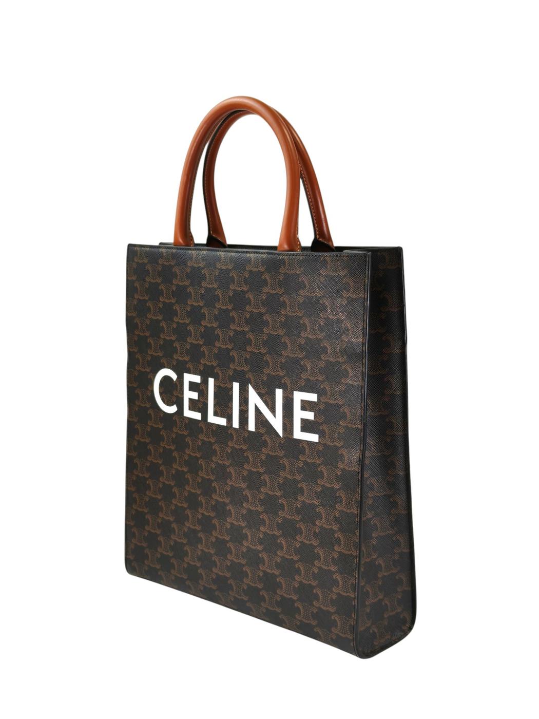 CELINE 思琳凯旋门标志 小型竖款Cabas手袋 带肩带 棕色 管理编号：11362