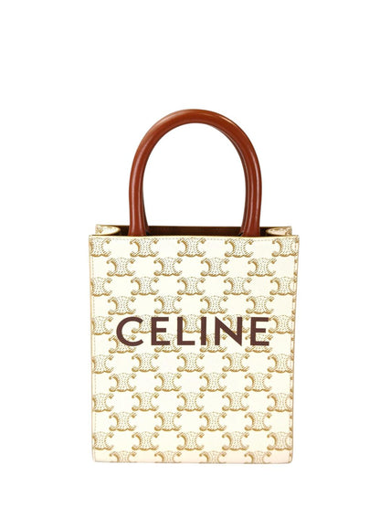 Celine 赛琳凯旋门迷你竖款Cabas手袋 附肩带 2WAY单肩包 白色 款号：11399