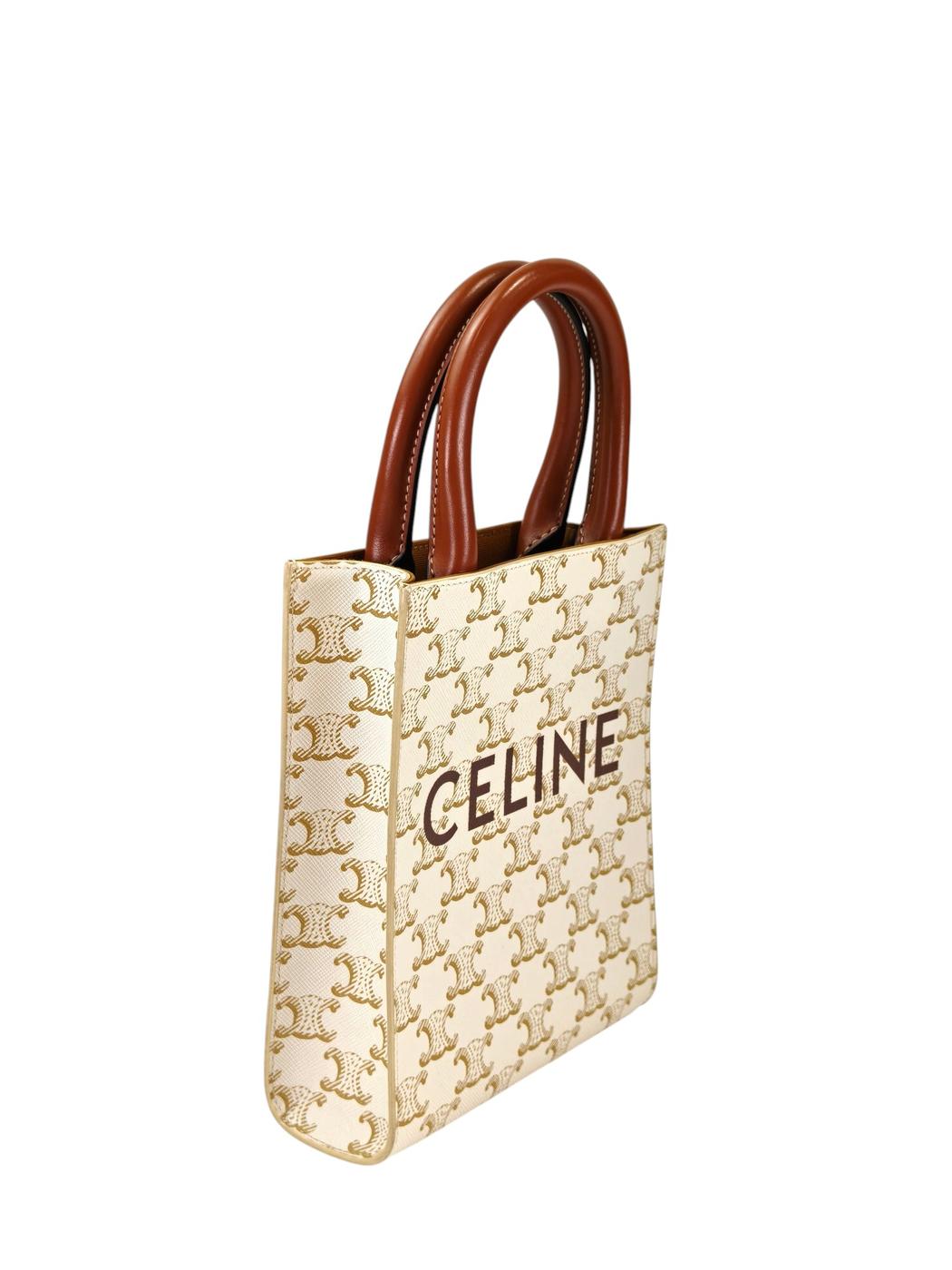Celine 赛琳凯旋门迷你竖款Cabas手袋 附肩带 2WAY单肩包 白色 款号：11399