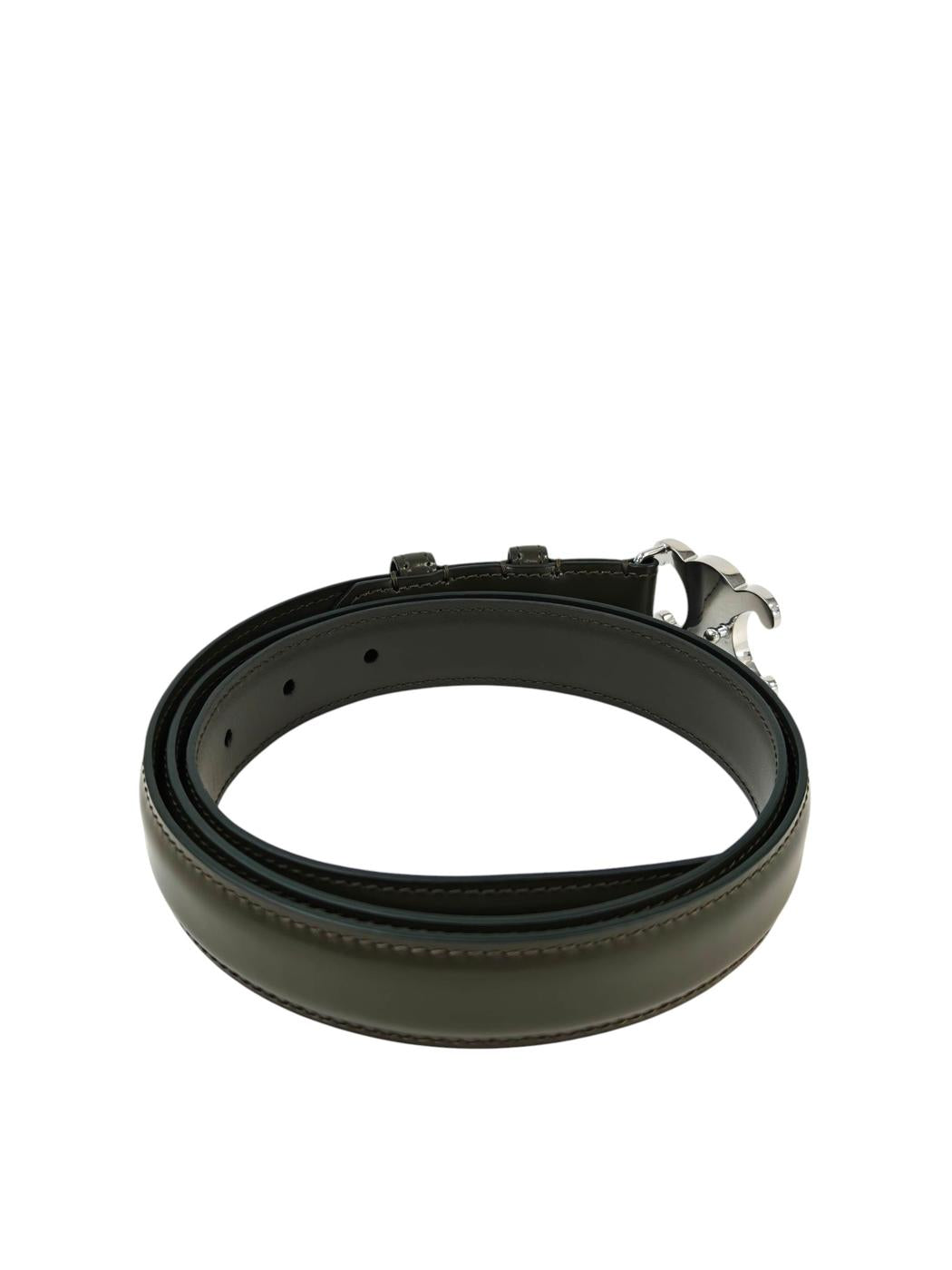 Celine Triomphe, unused, silver/khaki (leather) belt, Taurillon leather, Ref. No. 11555