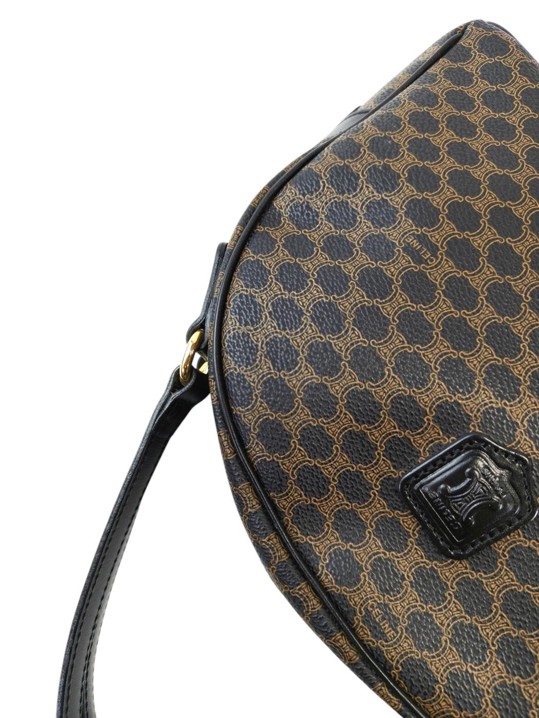 Celine Macadam Half Moon Handbag Black x Brown Model Number: 11728