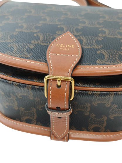 Celine フォルコショルダー ミディアム トリオンフキャンバス×カーフ ショルダーバッグ 茶 管理番号：11844
