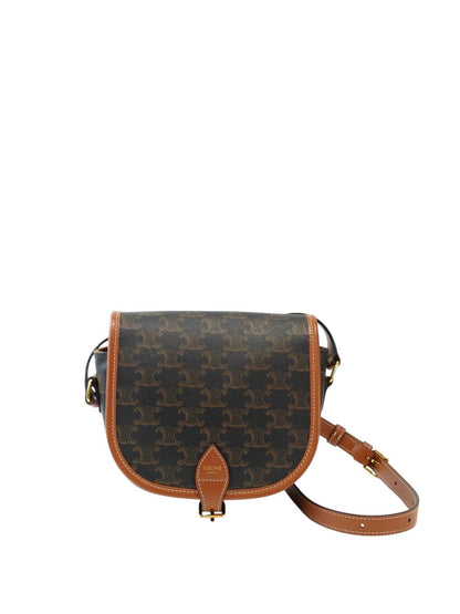 Celine フォルコショルダー ミディアム トリオンフキャンバス×カーフ ショルダーバッグ 茶 管理番号：11844