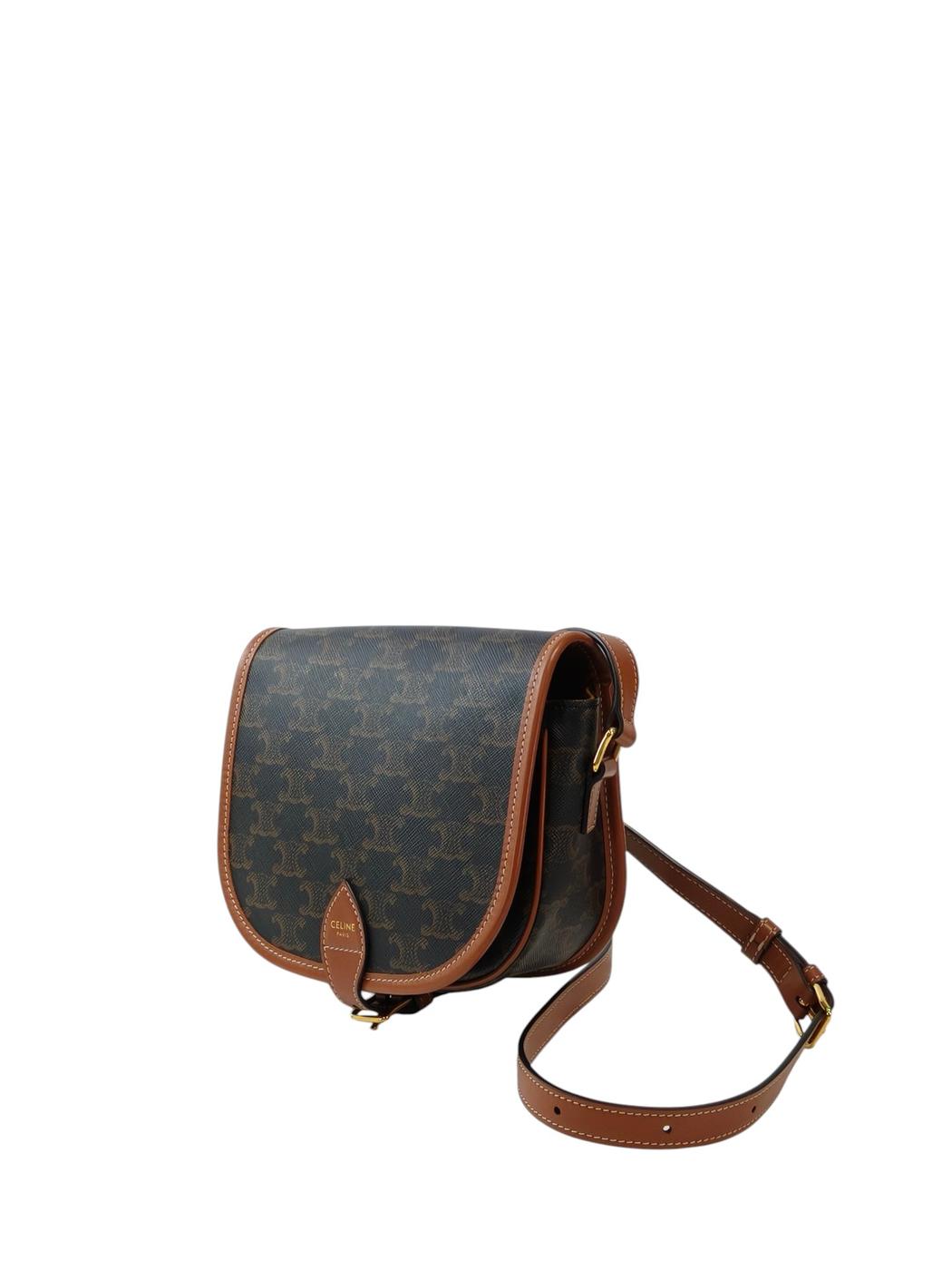 Celine フォルコショルダー ミディアム トリオンフキャンバス×カーフ ショルダーバッグ 茶 管理番号：11844