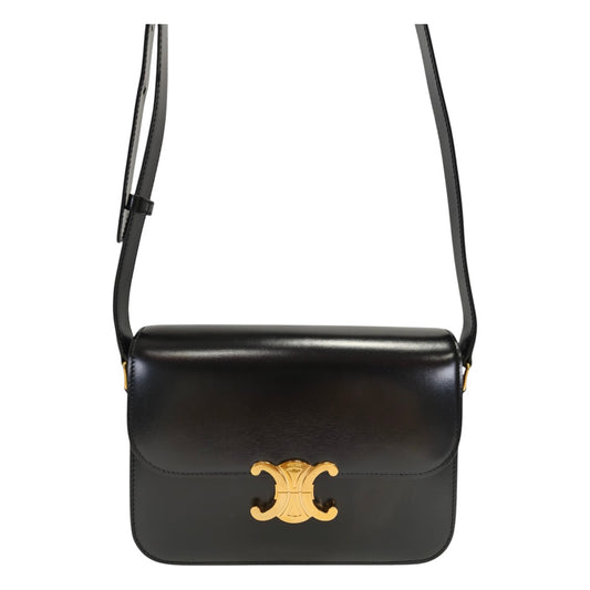 Celine Triomphe Shoulder Bag in Shiny Calfskin, Black and Gold, Serial Number: 11852