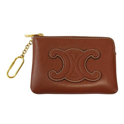 Celine 赛琳 Triomphe 皮革零钱包 卡包 钥匙包 棕色 管理编号：11870