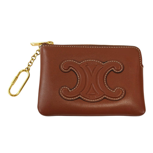 Celine 赛琳 Triomphe 皮革零钱包 卡包 钥匙包 棕色 管理编号：11870