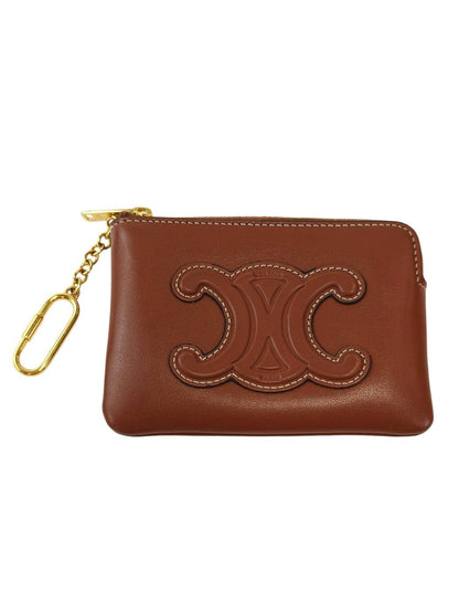 Celine 赛琳 Triomphe 皮革零钱包 卡包 钥匙包 棕色 管理编号：11870