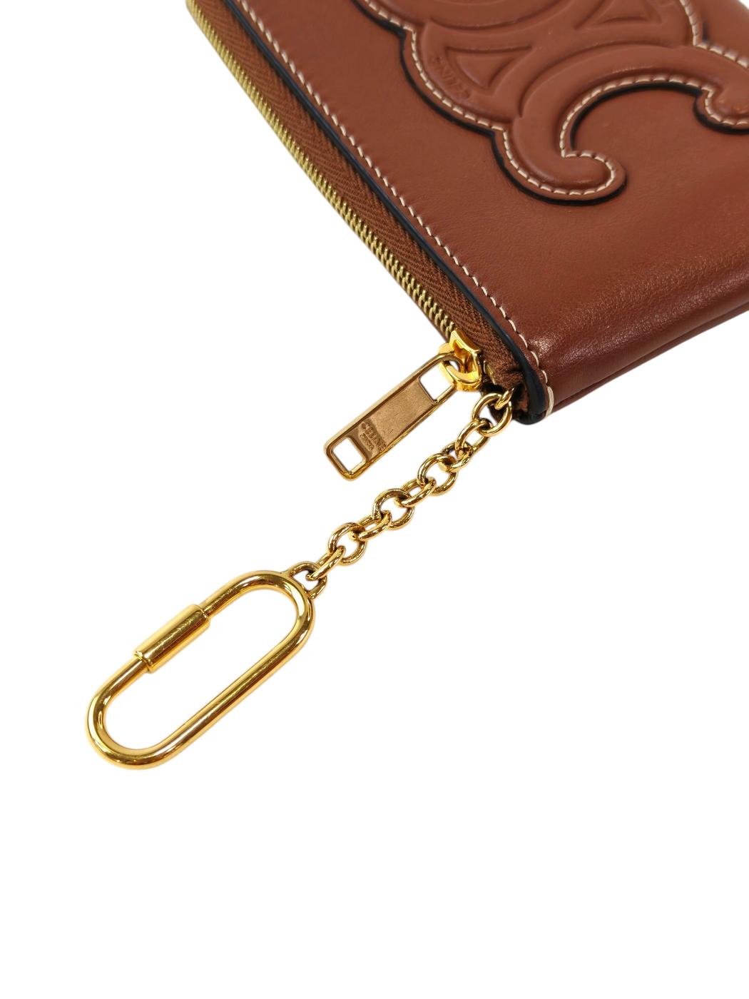 Celine 赛琳 Triomphe 皮革零钱包 卡包 钥匙包 棕色 管理编号：11870