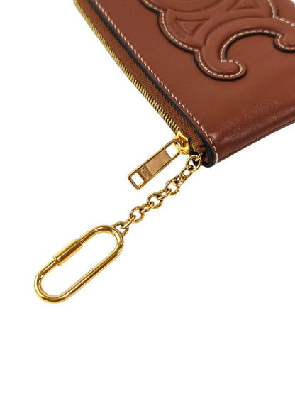 Celine 赛琳 Triomphe 皮革零钱包 卡包 钥匙包 棕色 管理编号：11870