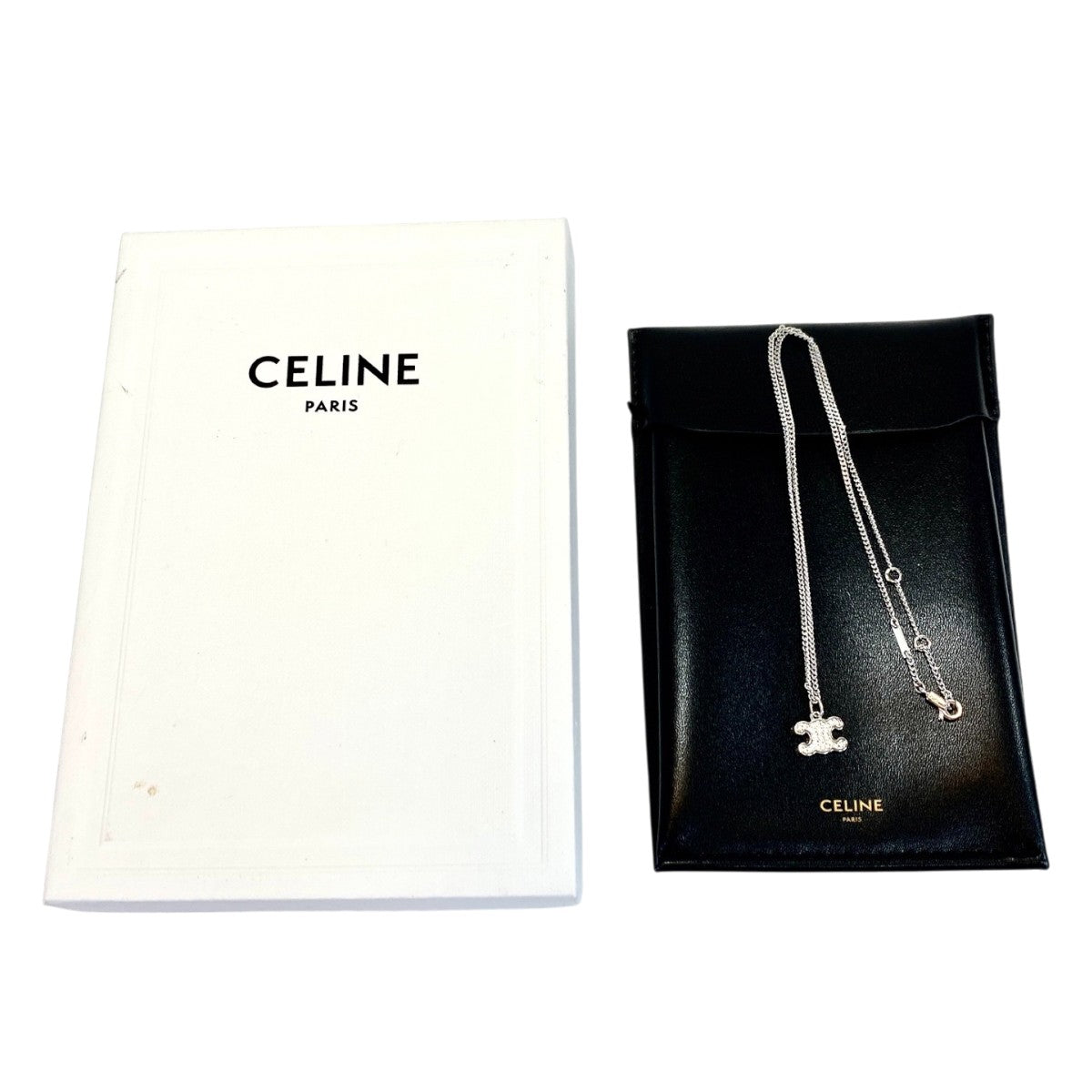 CELINE セリーヌ ネックレス トリオンフ ラインストーン ネックレス 460GB6BZI.36SI シルバー 管理番号：9576