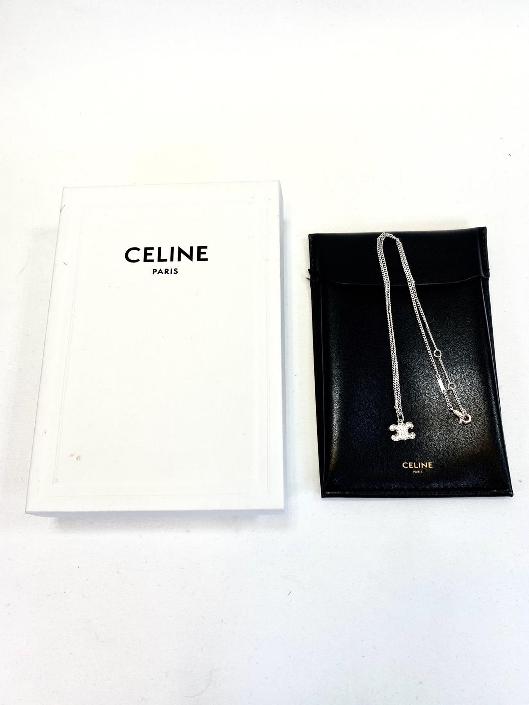 CELINE セリーヌ ネックレス トリオンフ ラインストーン ネックレス 460GB6BZI.36SI シルバー 管理番号：9576