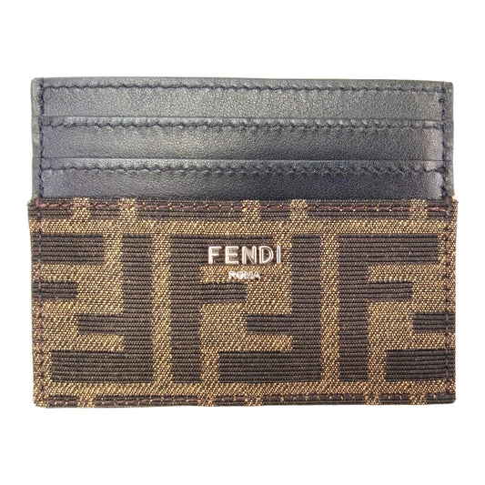 FENDI フェンディ ズッカ柄 カードケース パスケース 名刺入れ ブラウン×ブラック 管理番号：10570