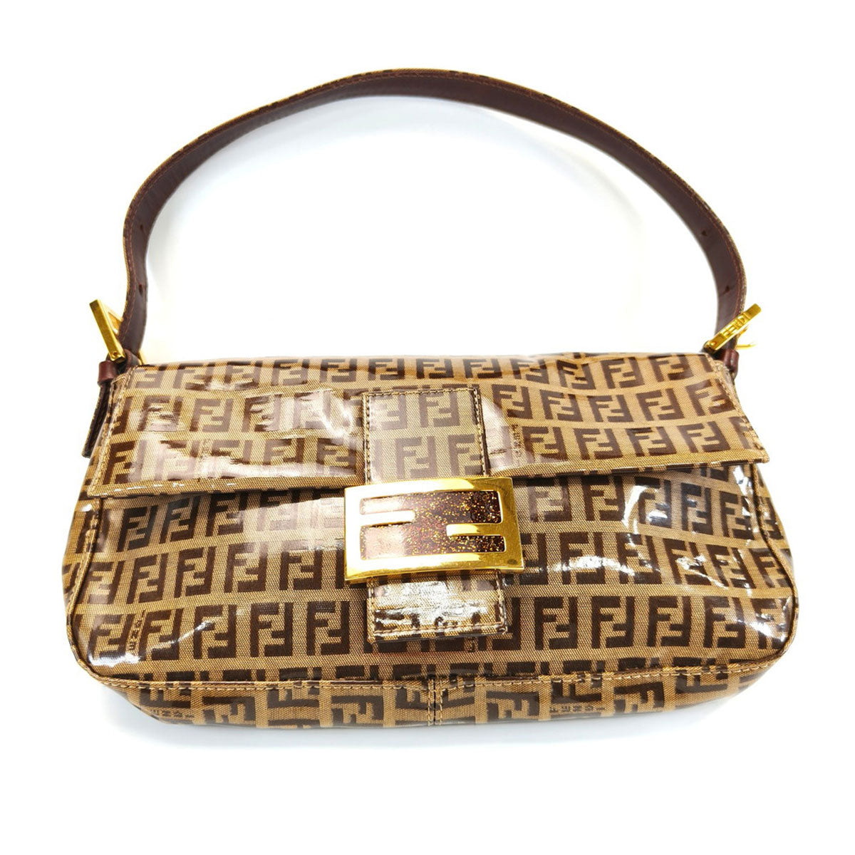 フェンディ FENDI ズッキーノ柄 マンマバケット ワンショルダー ハンドバッグ パテント ベージュ 管理番号：9703