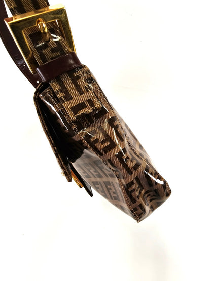 フェンディ FENDI ズッキーノ柄 マンマバケット ワンショルダー ハンドバッグ パテント ベージュ 管理番号：9703