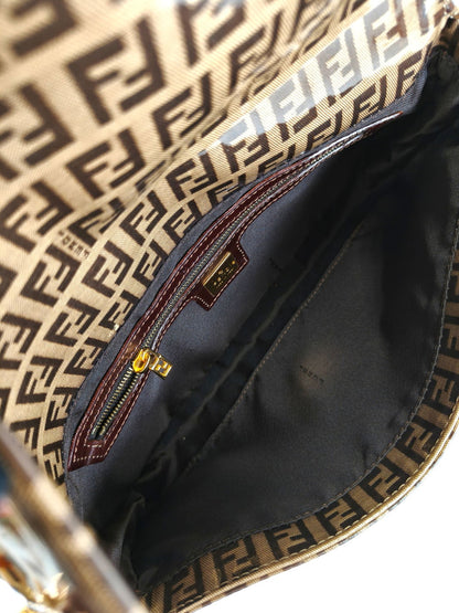フェンディ FENDI ズッキーノ柄 マンマバケット ワンショルダー ハンドバッグ パテント ベージュ 管理番号：9703