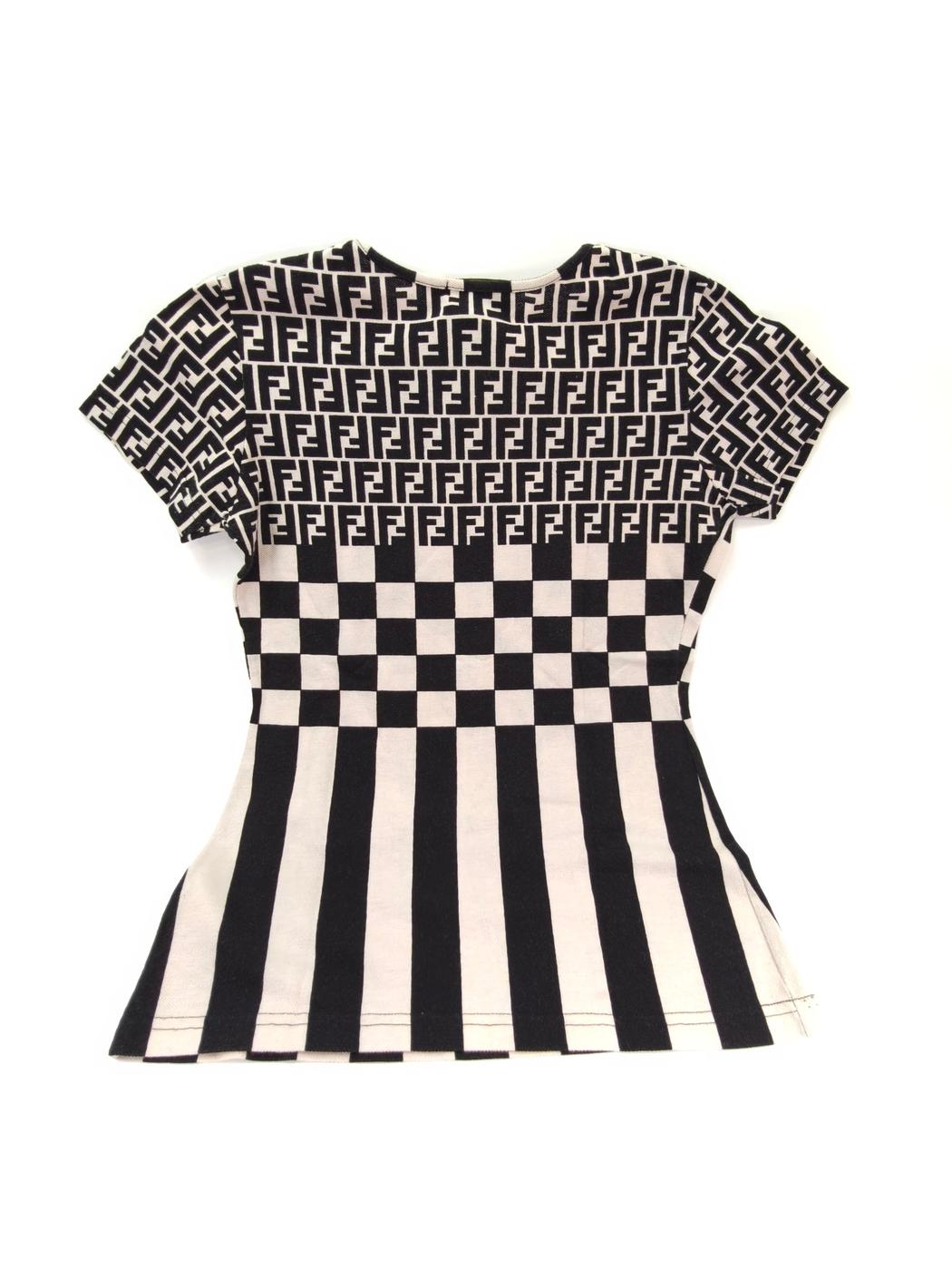 FENDI フェンディ ロゴ 総柄 Tシャツ 半袖 ブラック アイボリー #42 管理番号：9884