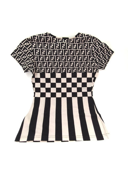 FENDI フェンディ ロゴ 総柄 Tシャツ 半袖 ブラック アイボリー #42 管理番号：9884