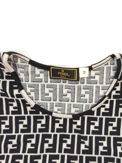 FENDI フェンディ ロゴ 総柄 Tシャツ 半袖 ブラック アイボリー #42 管理番号：9884