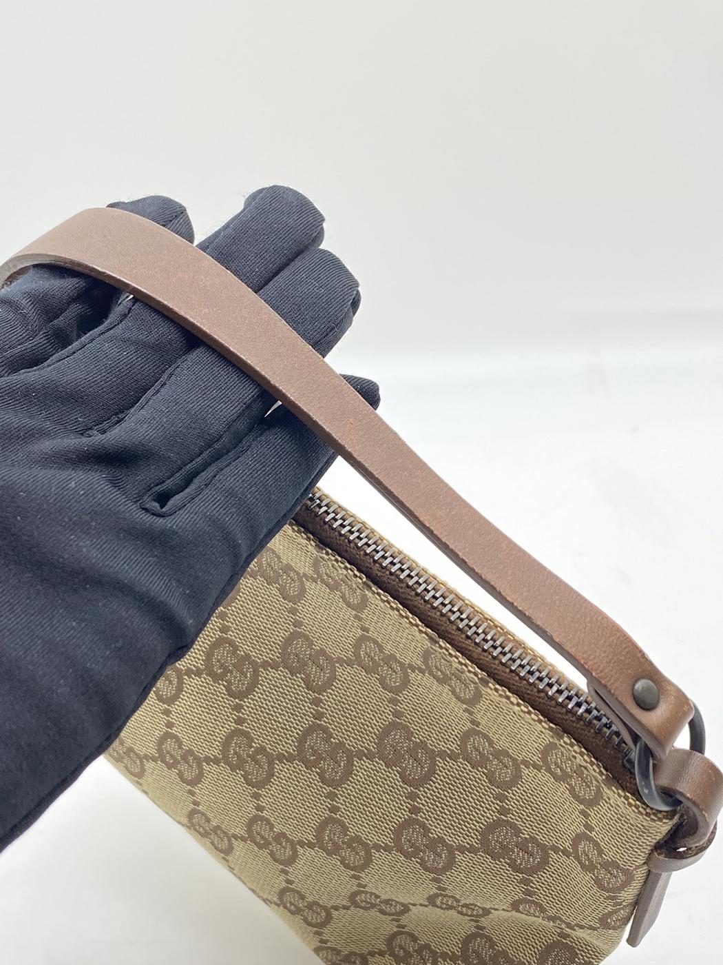 GUCCI グッチ ポーチ キャンバス レザー ベージュ系 ブラウン系 管理番号：7700
