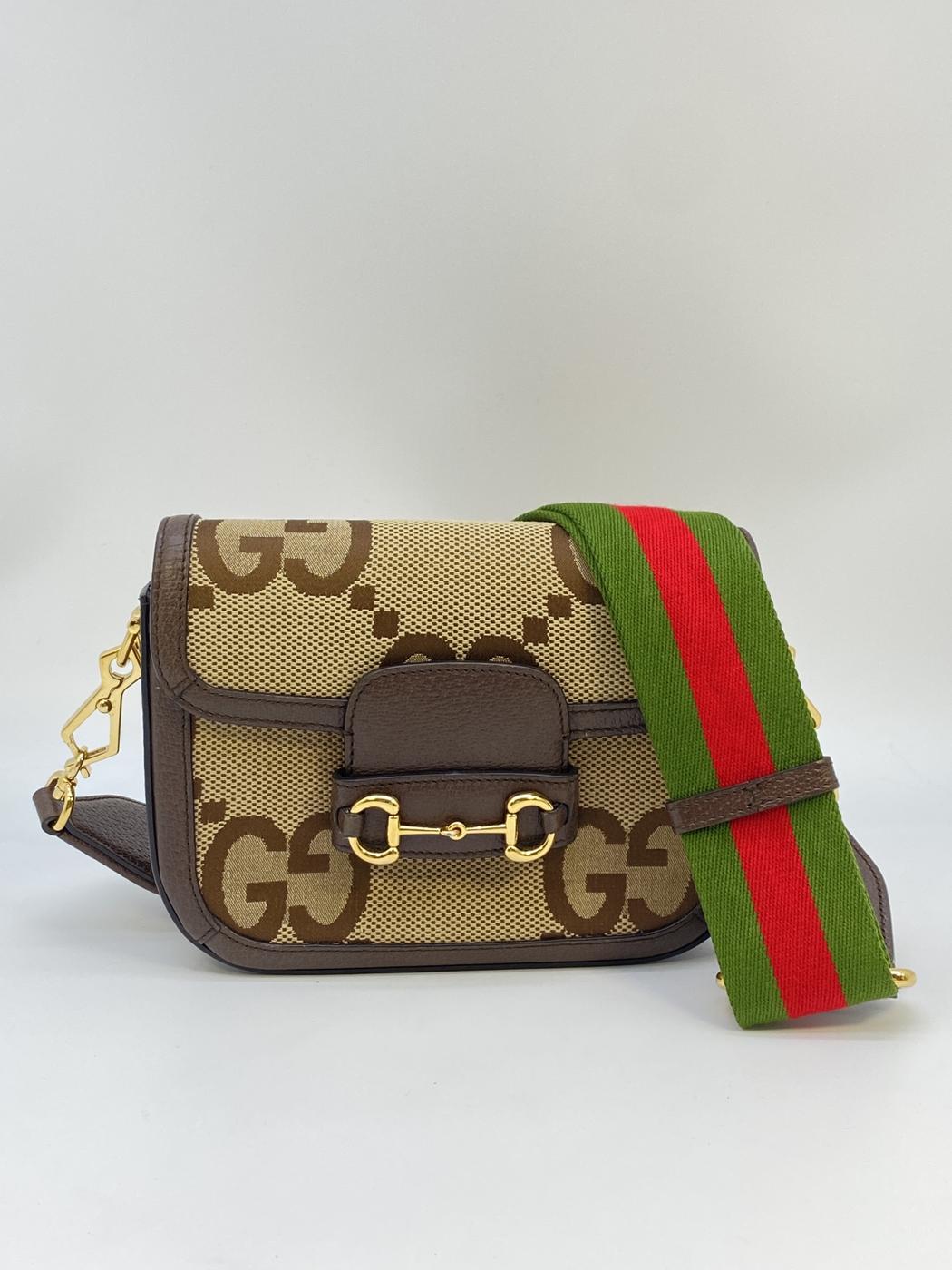 GUCCI 马衔扣 1955 迷你单肩包，Jumbo GG 帆布和皮革，米色，棕色，参考编号：8524
