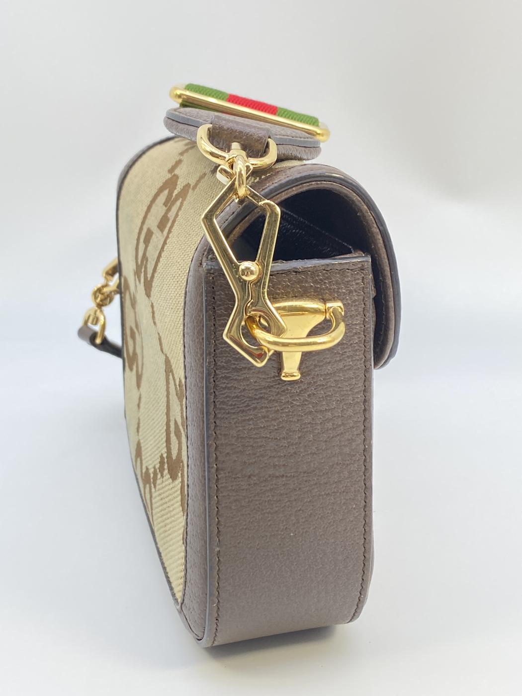GUCCI 马衔扣 1955 迷你单肩包，Jumbo GG 帆布和皮革，米色，棕色，参考编号：8524