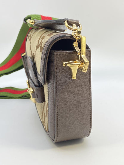 GUCCI 马衔扣 1955 迷你单肩包，Jumbo GG 帆布和皮革，米色，棕色，参考编号：8524