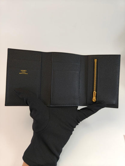HERMES エルメス ベアンコンビネ 折りたたみ 三つ折り 財布 ブラック 管理番号：10397
