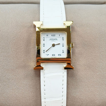 【美品】HERMES エルメス Hウォッチ 腕時計 ヴォーエプソンベルト クォーツ HH1.201e ホワイト 管理番号：10413