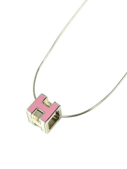 HERMES エルメス カージュドアッシュ Hキューブ ネックレス チョーカー シルバー×ピンク 管理番号：10485