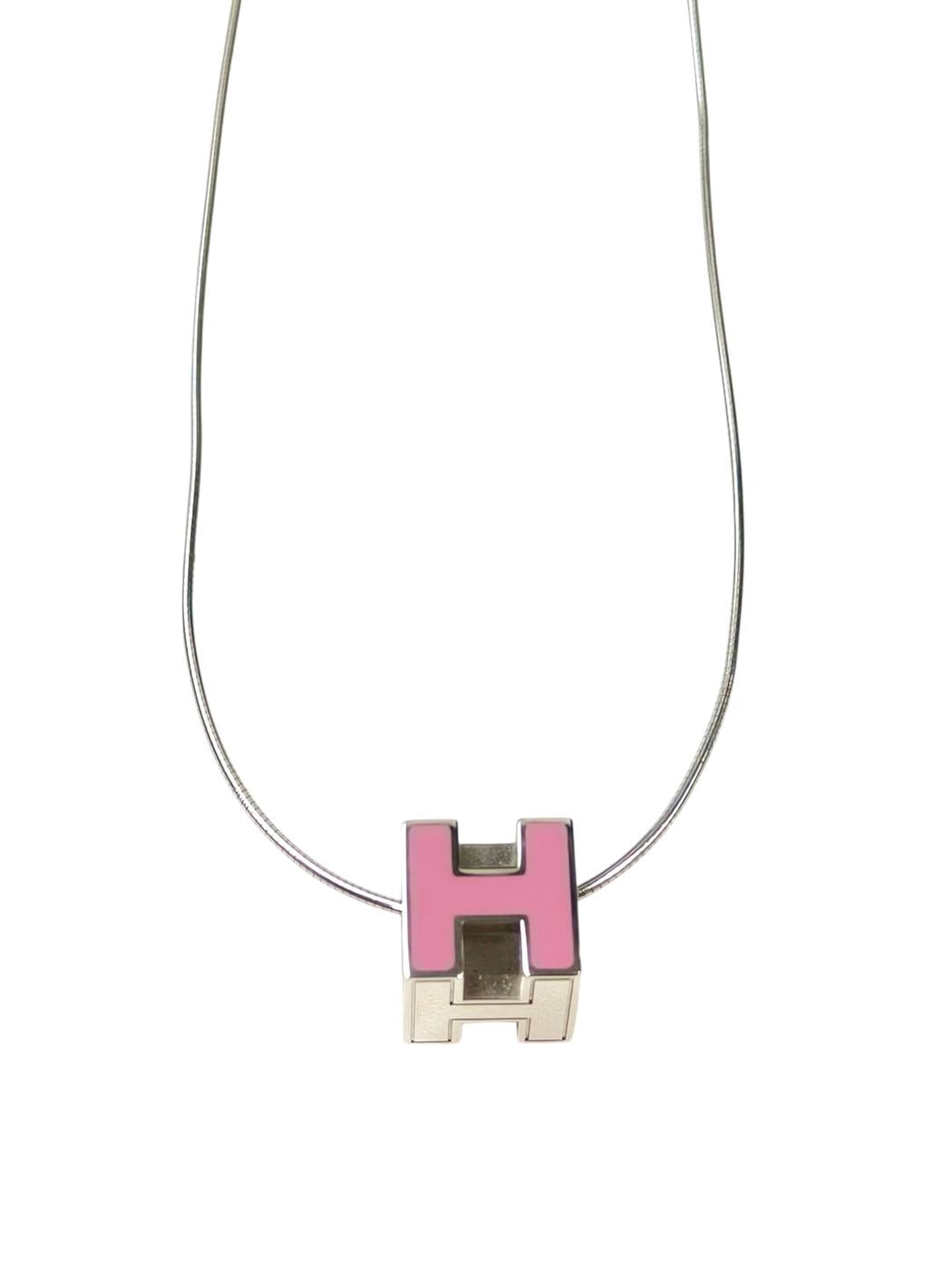 HERMES エルメス カージュドアッシュ Hキューブ ネックレス チョーカー シルバー×ピンク 管理番号：10485