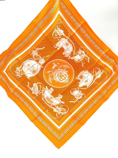 HERMES エルメス カレ55 エクスリブリス Ex-Libris シルク スカーフ オレンジ 管理番号：10665