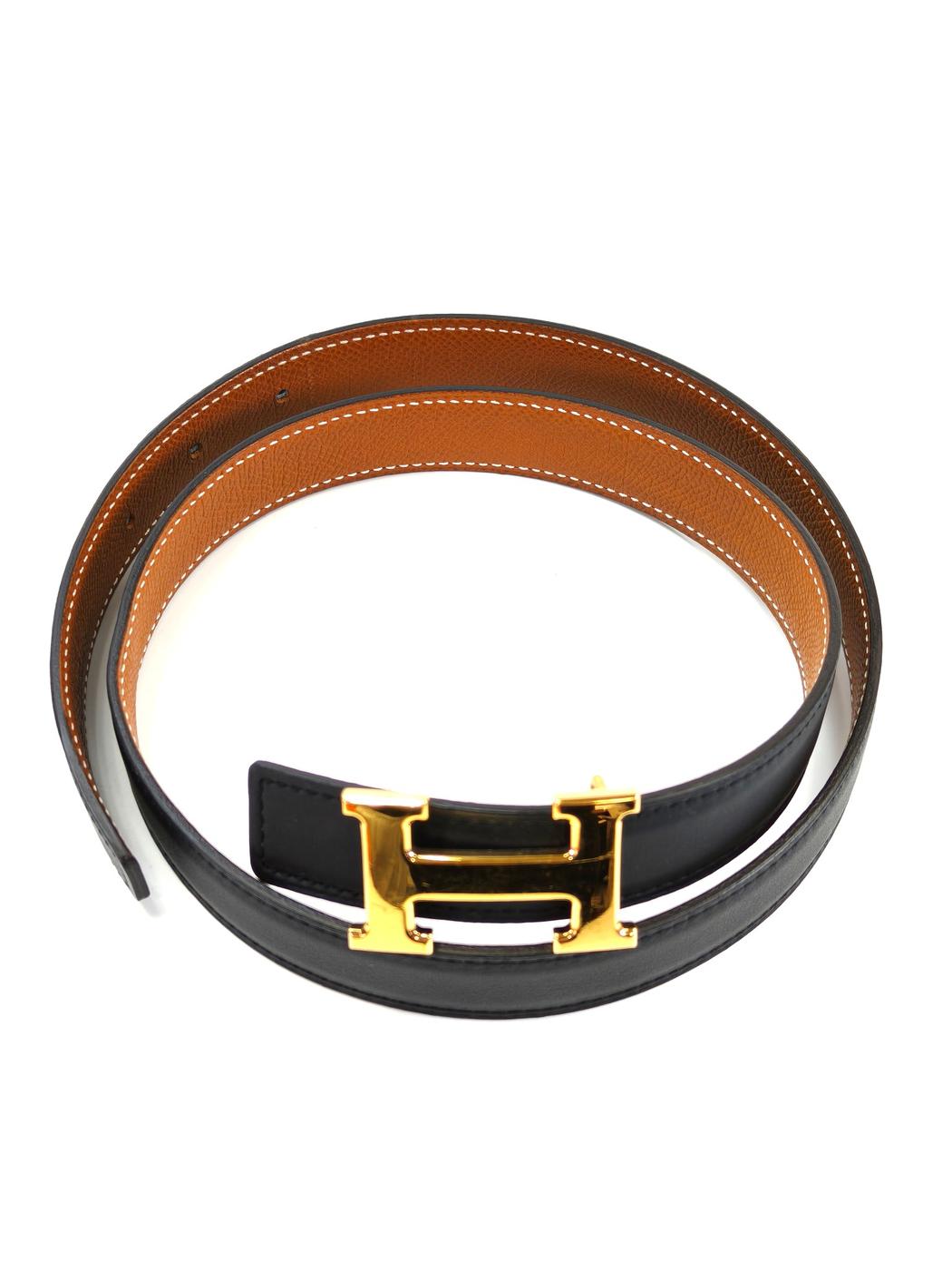HERMES 爱马仕 Constance H扣腰带 黑色×棕色 75码 管理编号：11147
