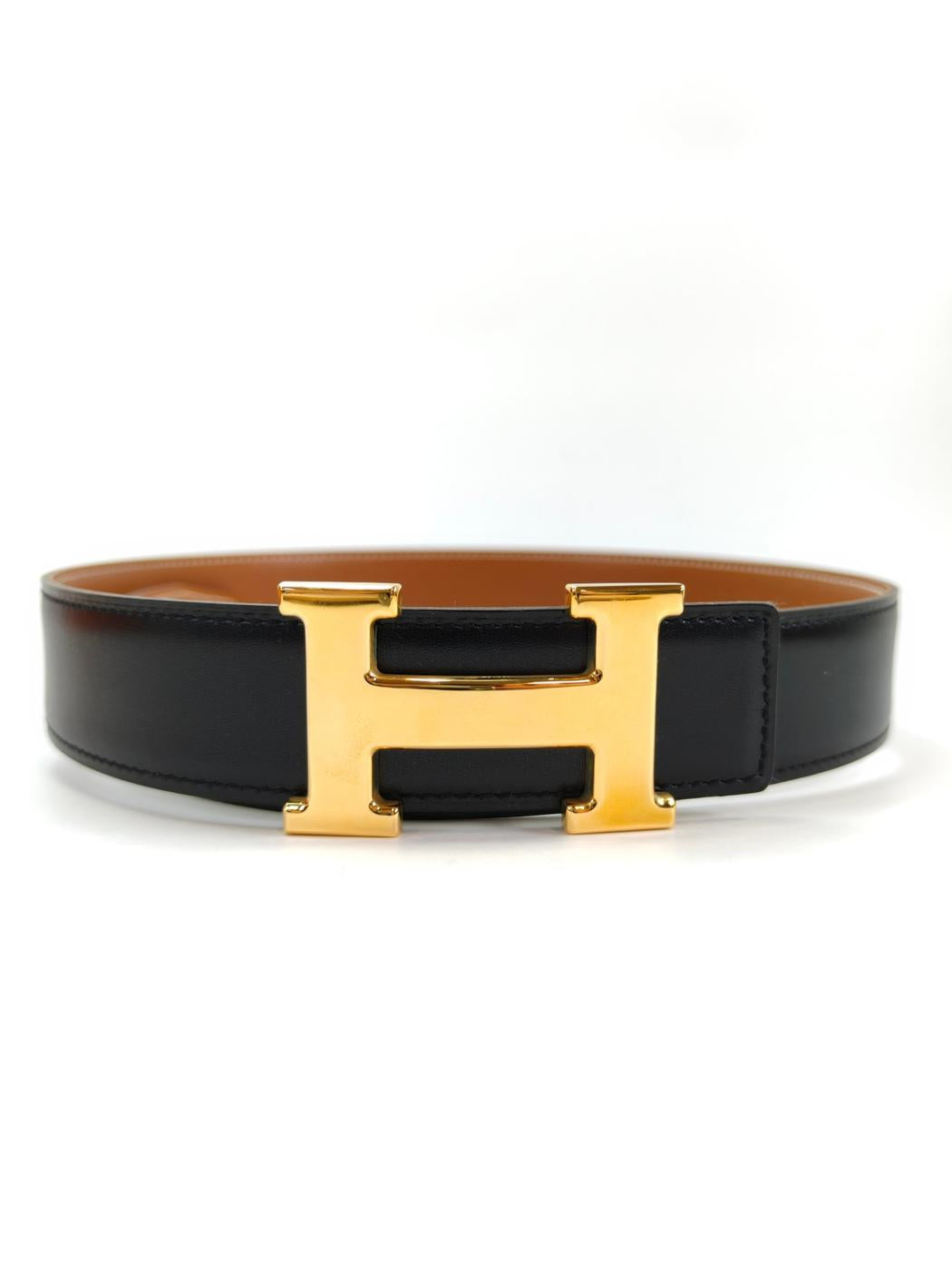 HERMES Constance H Belt, Black x Brown, Size 70, Control number: 11158