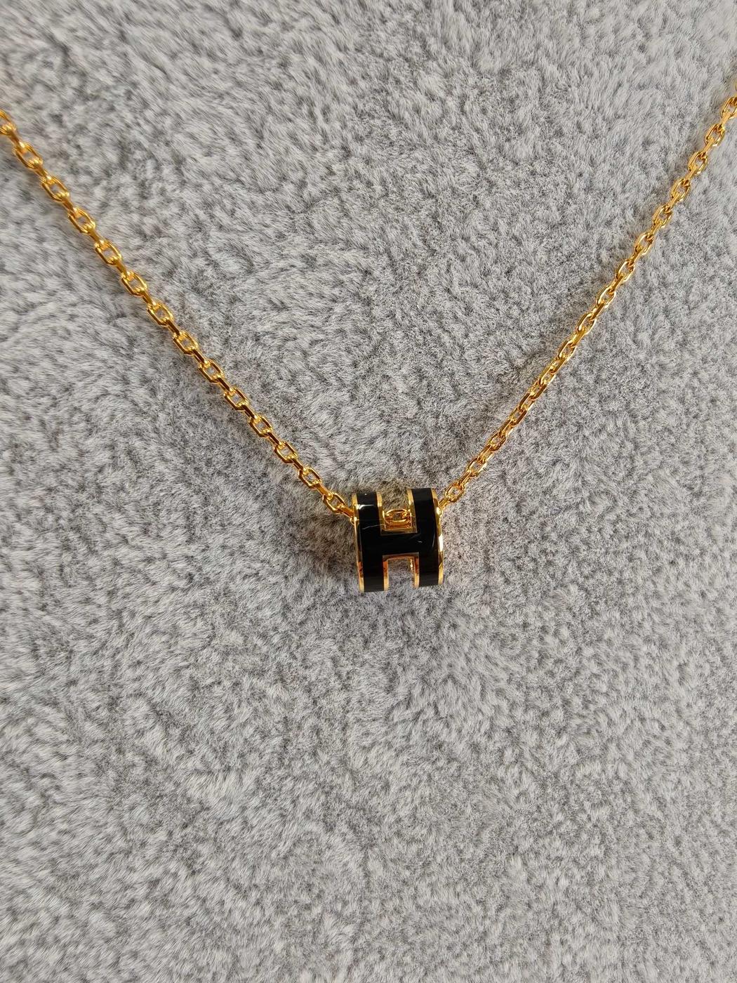 HERMES Mini Pop H Necklace Gold x Black Ref. 11175