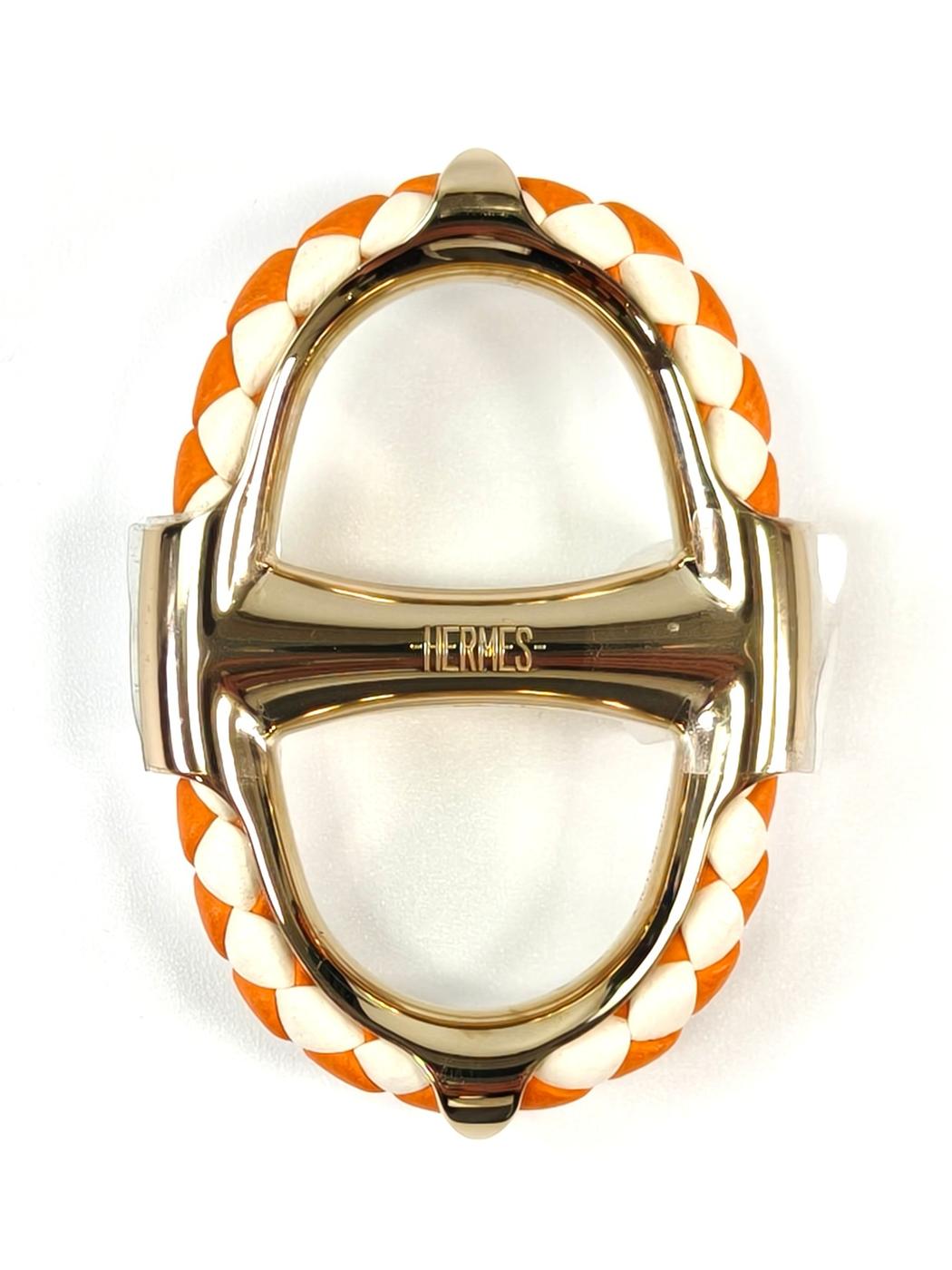 HERMES 爱马仕 Chaine d'Ancre Tresse 90 丝巾扣 金色×橙色 商品编号：11248