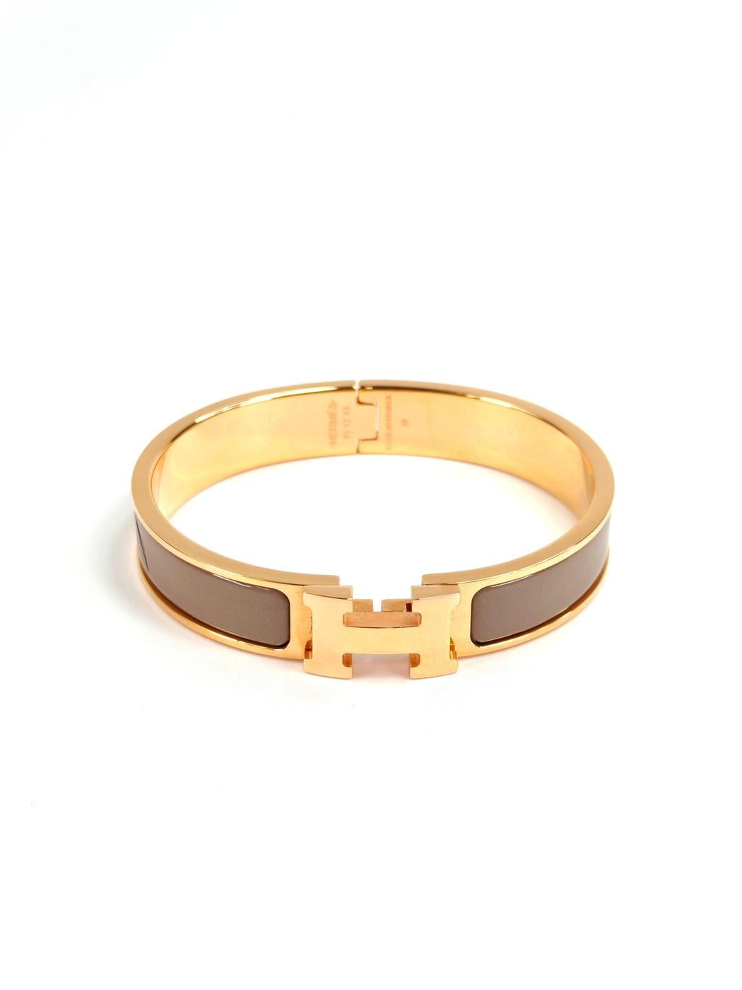 HERMES Clic H Bangle Bracelet, Marron Glacé, Ref: 11283