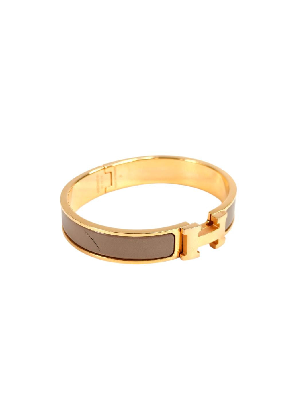 HERMES Clic H Bangle Bracelet, Marron Glacé, Ref: 11283