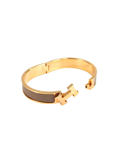 HERMES Clic H Bangle Bracelet, Marron Glacé, Ref: 11283