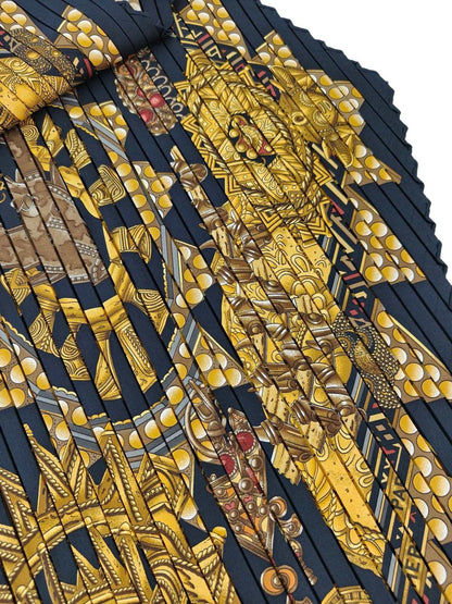 HERMES 爱马仕 酋长的黄金 百褶丝巾 黑色×金色 管理编号：11376
