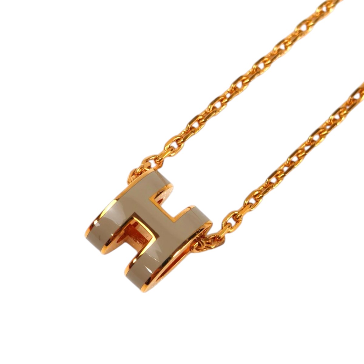 HERMES Mini Pop H Chestnut x Rose Gold Necklace Beige Model Number: 11497