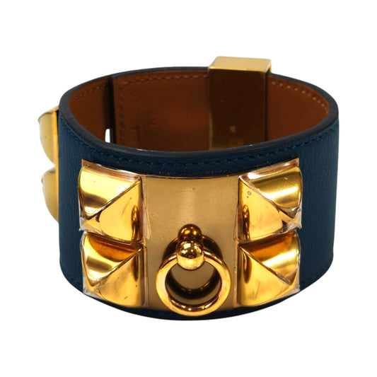 HERMES 爱马仕 Collier de Chien T刻印 手镯 蓝色 管理编号：11506