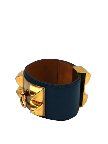 HERMES 爱马仕 Collier de Chien T刻印 手镯 蓝色 管理编号：11506