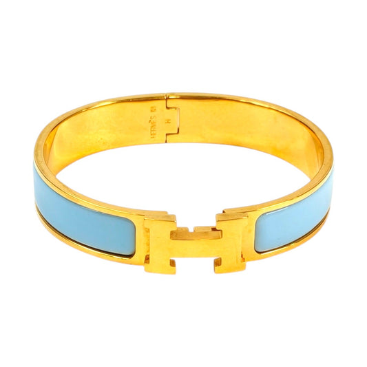 HERMES 爱马仕 Clic H 手镯 浅蓝色×金色 款号：11539