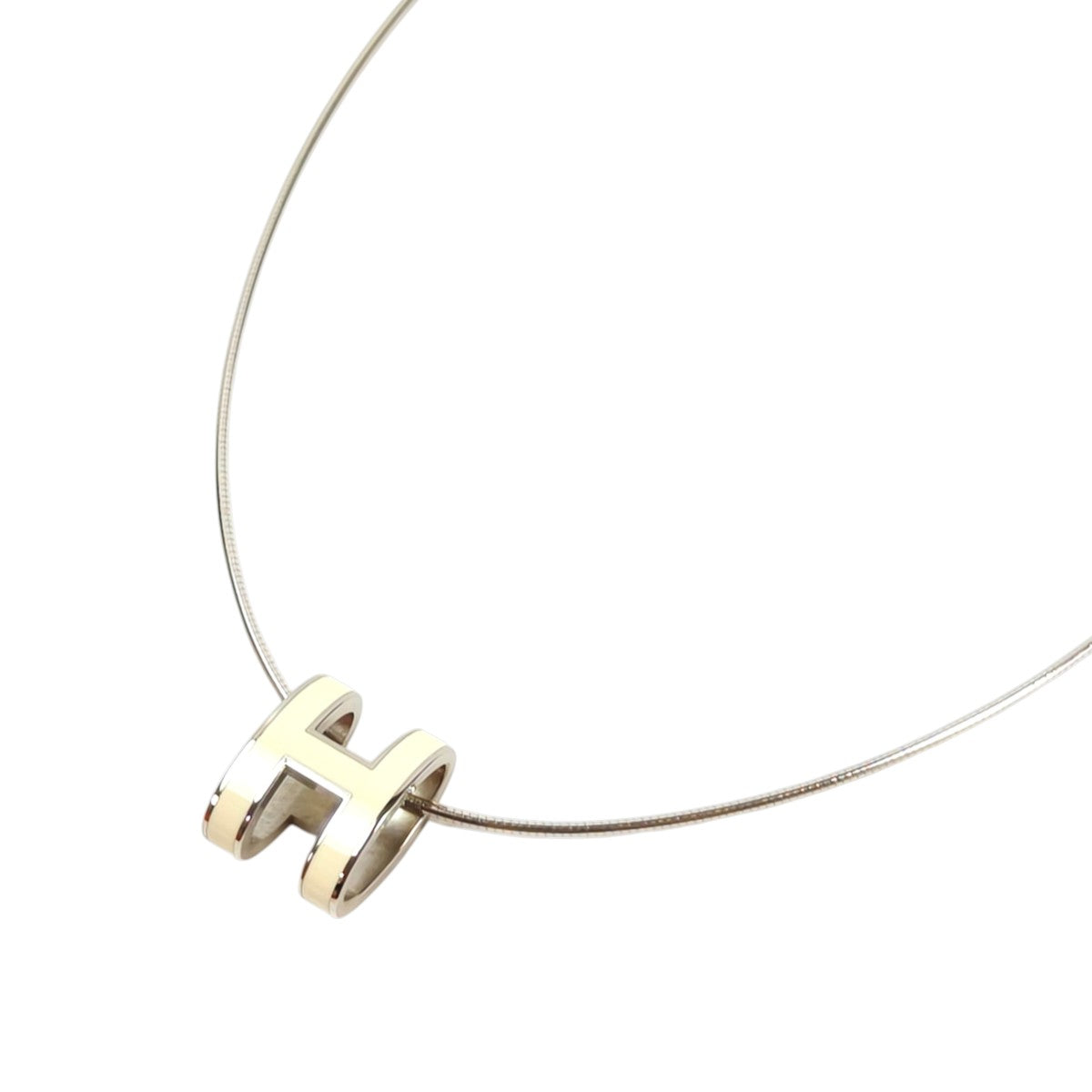 HERMES Pop H Pendant Necklace White x Silver Ref: 11709
