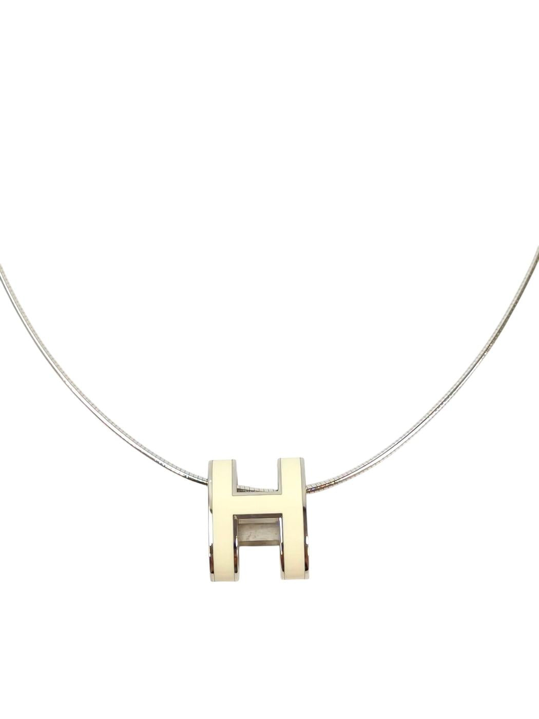 HERMES Pop H Pendant Necklace White x Silver Ref: 11709