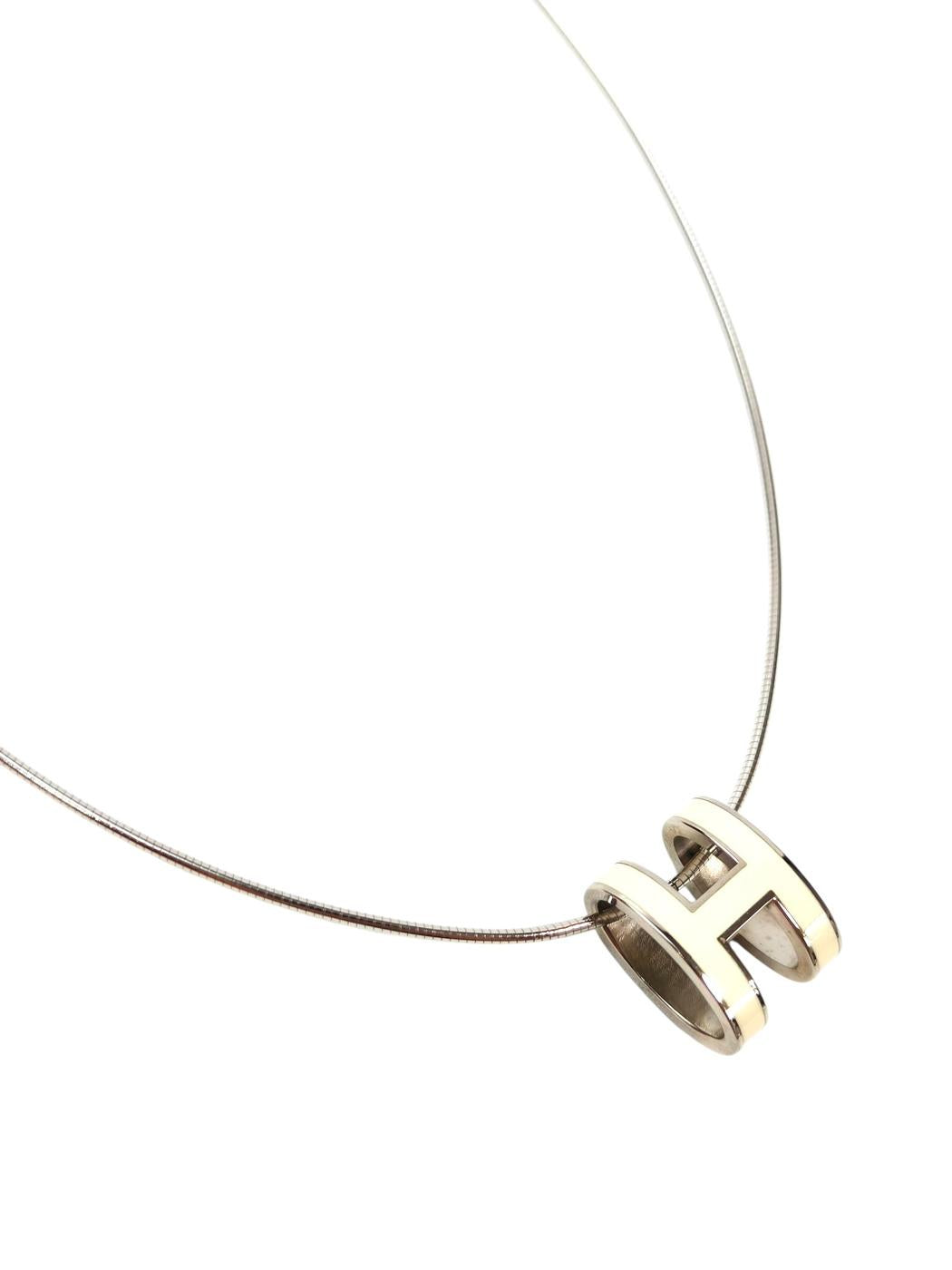 HERMES Pop H Pendant Necklace White x Silver Ref: 11709