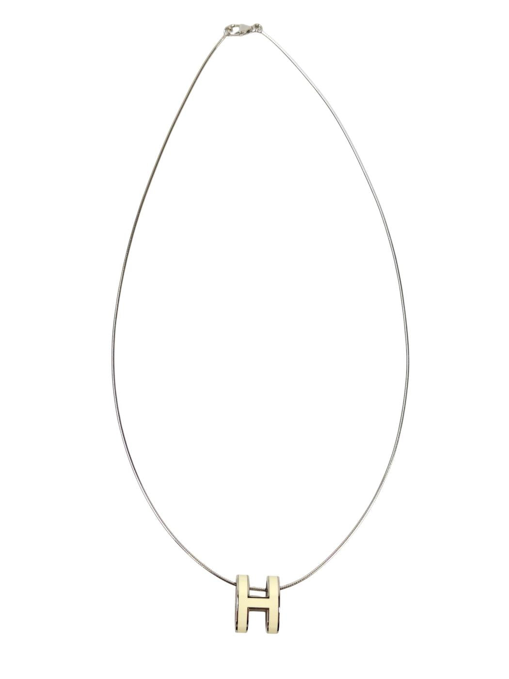 HERMES Pop H Pendant Necklace White x Silver Ref: 11709