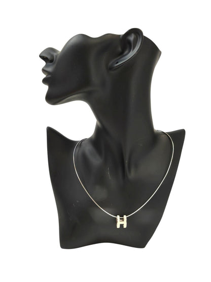 HERMES Pop H Pendant Necklace White x Silver Ref: 11709